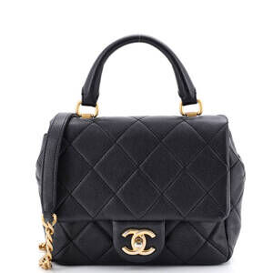 Chanel Mini Square Top Handle Flap Bag Quilted Shiny Caviar